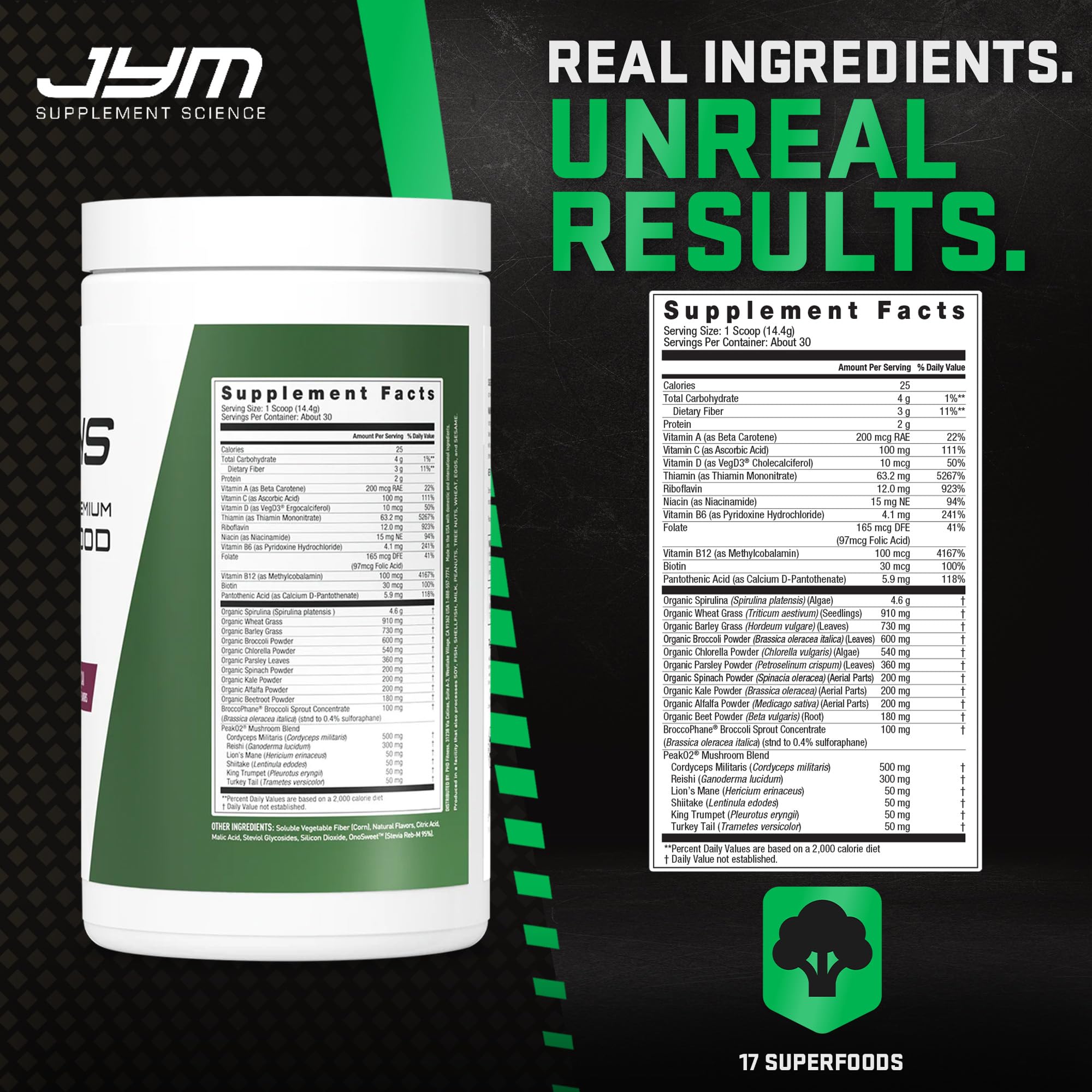 JYM Greens Powder Supplement w/Organic Spirulina - Blueberry Acai, 15.2 Oz — Amazon image 3