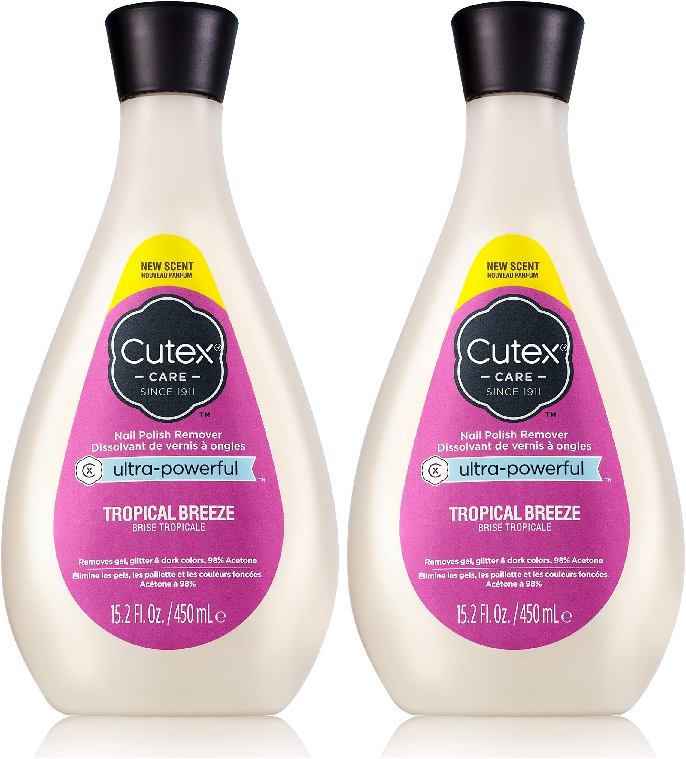 Cutex Gel Nail Polish Remover, Tropical Breeze Scent | Ultra-Powerful | Removes Glitter | 15.2 Fl Oz | Pack of 2