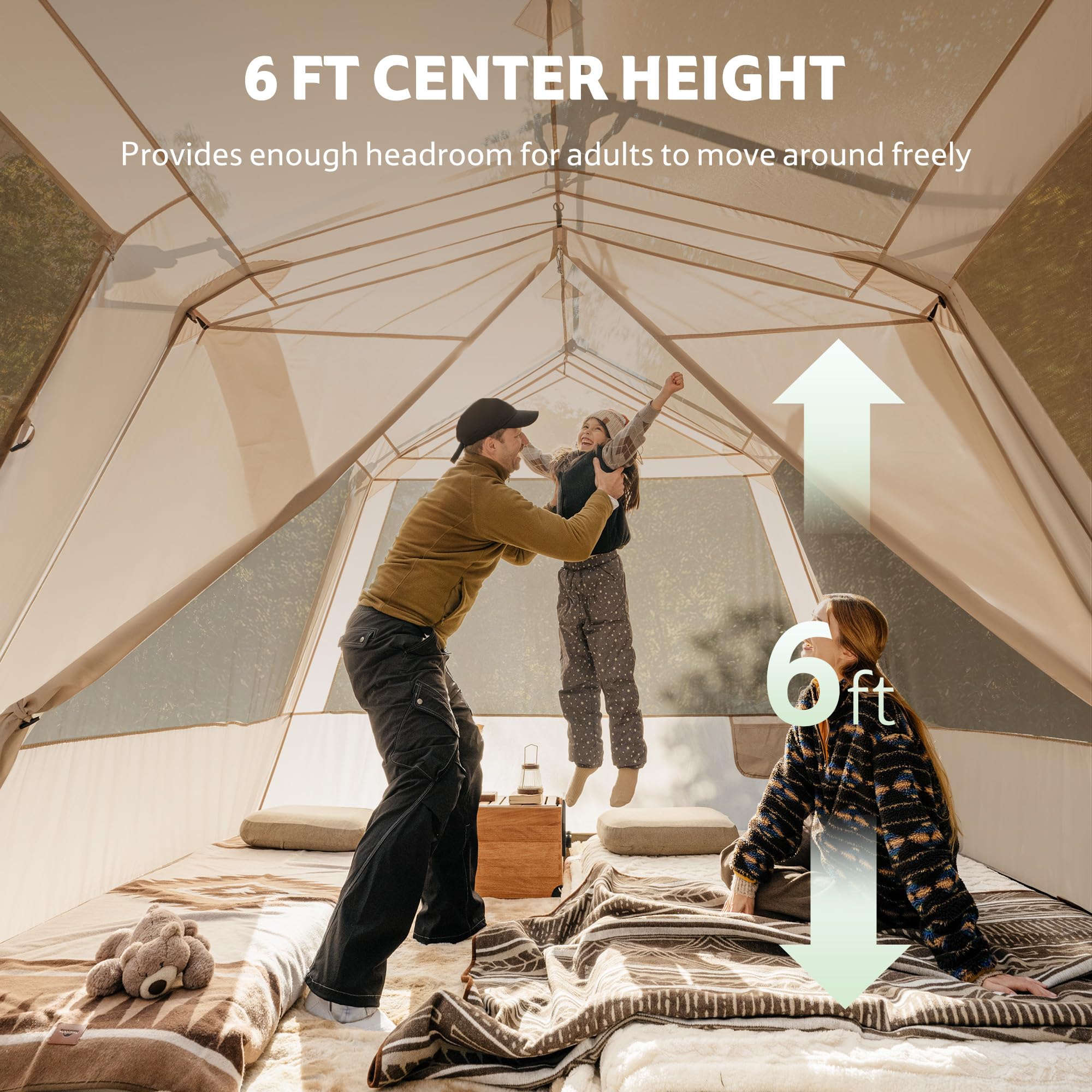 Village Lite Camping Tent, 60S Easy Setup Instant Tents for Camping, Double Layer 4/8 Person Tent with Full Rainfly