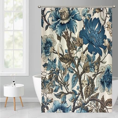 Miniatura 644 de Cortinas de ducha de baño con ganchos, 72 x 92 pulgadas, cortina de ducha de tela impermeable con diseño de flores y pájaros, cortina de ducha