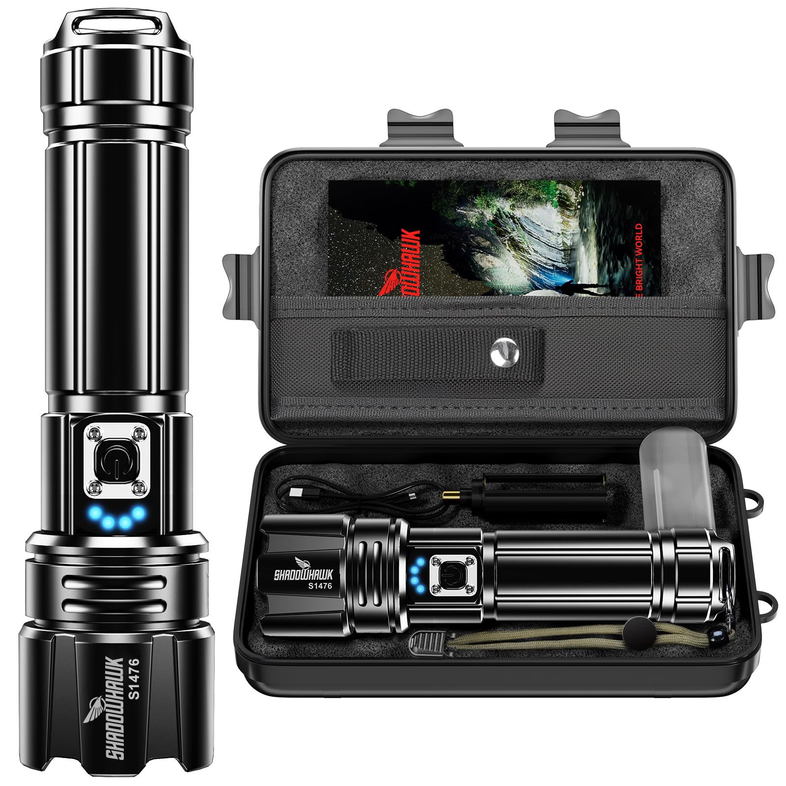 Shadowhawk Flash Light Led Torch, 20000 Lumens Flashlight Bright Light Torch, XHP70.2 Hand Torch Light Rechargeable USB Tactical, Waterproof Portable Torch Light for Trekking Hunting Emergency-image-37