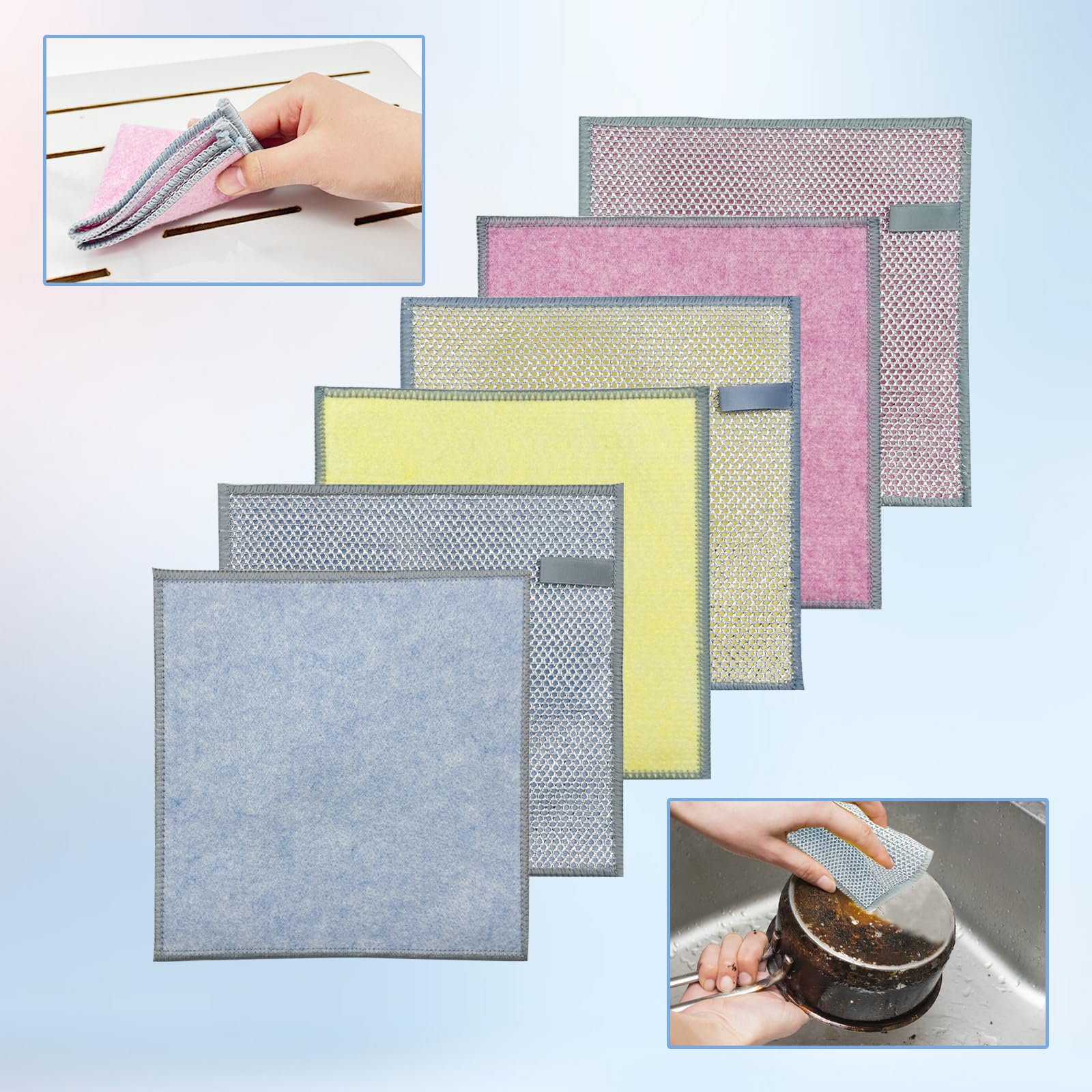2024 New Non-Scratch Wire Dishcloth, Multipurpose Wire Dishwashing Rag for Wet and Dry, Wire Miracle Cleaning Cloths, Suitable for Kitchen Supplies, Cars, and Glass Cleaning. (6 PCS)