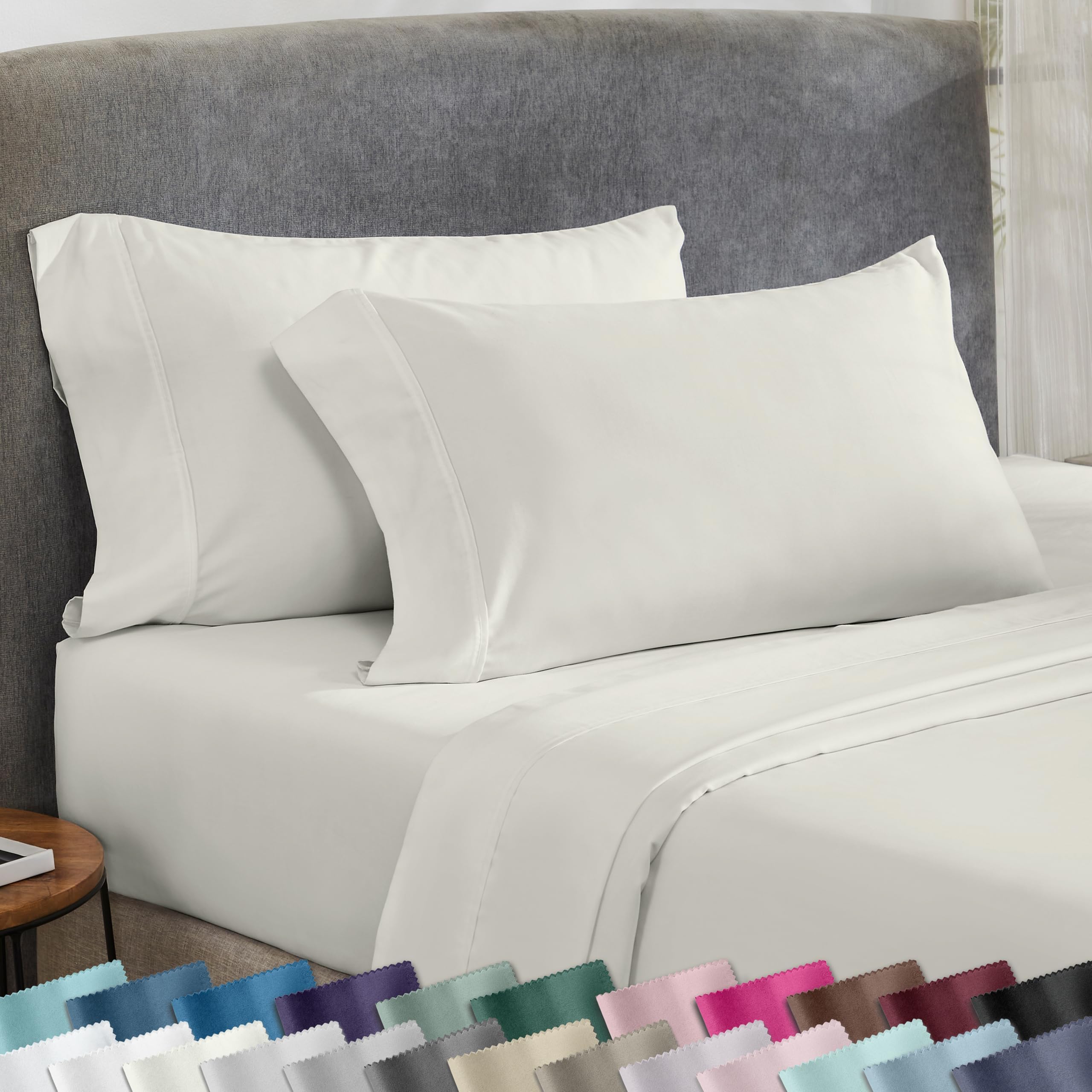 California Design Den Standard Queen Size Pillowcase Set - 400 Thread Count, 100% Cotton Sateen, Set of 2 Pillow Covers, Soft and Breathable - Ivory (Pale Tone)