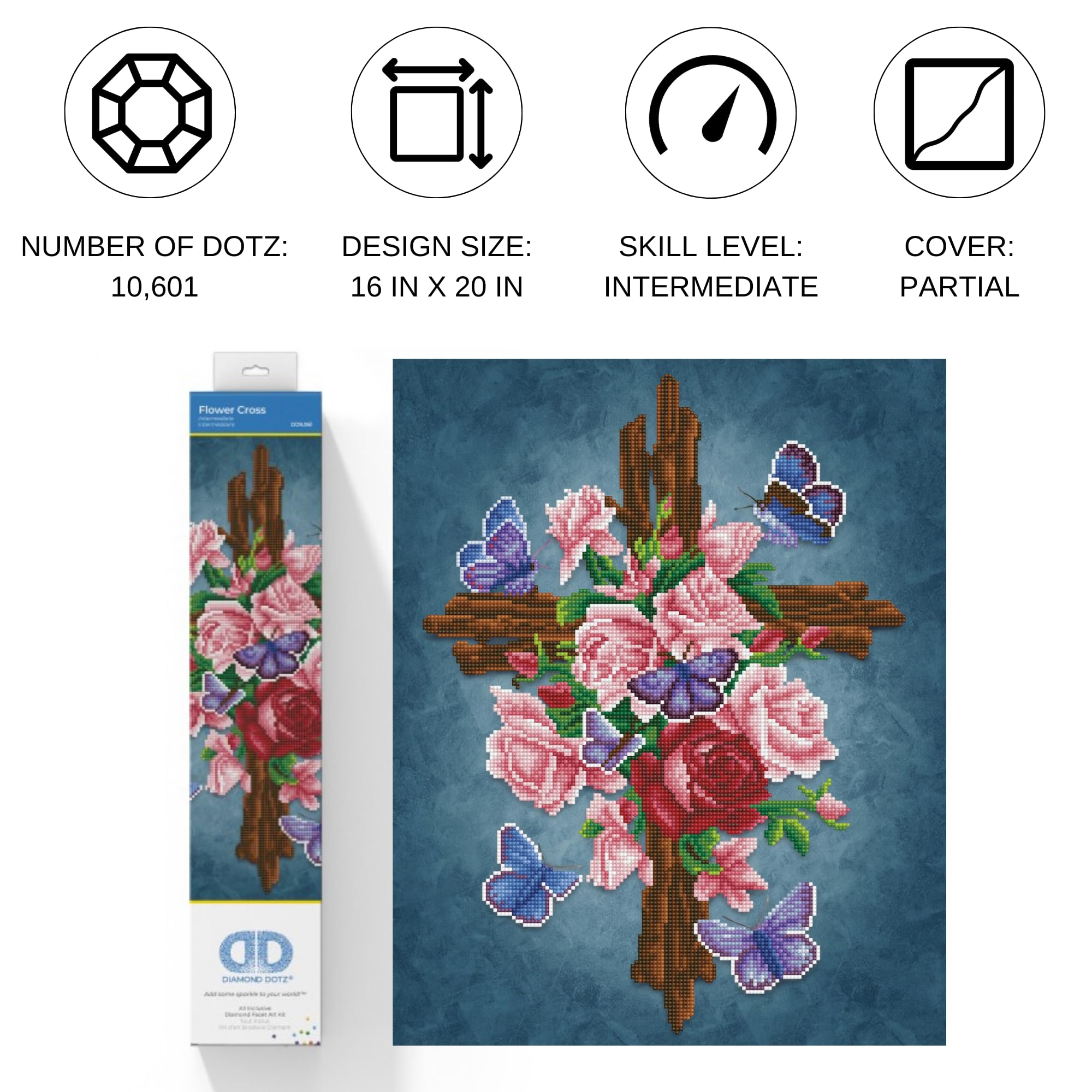 DIAMOND DOTZ Flower Cross Diamond Painting Kits for Adults - Diamond Art Kits a Relaxing Creative Craft Kit with Dotz Gems 16x20