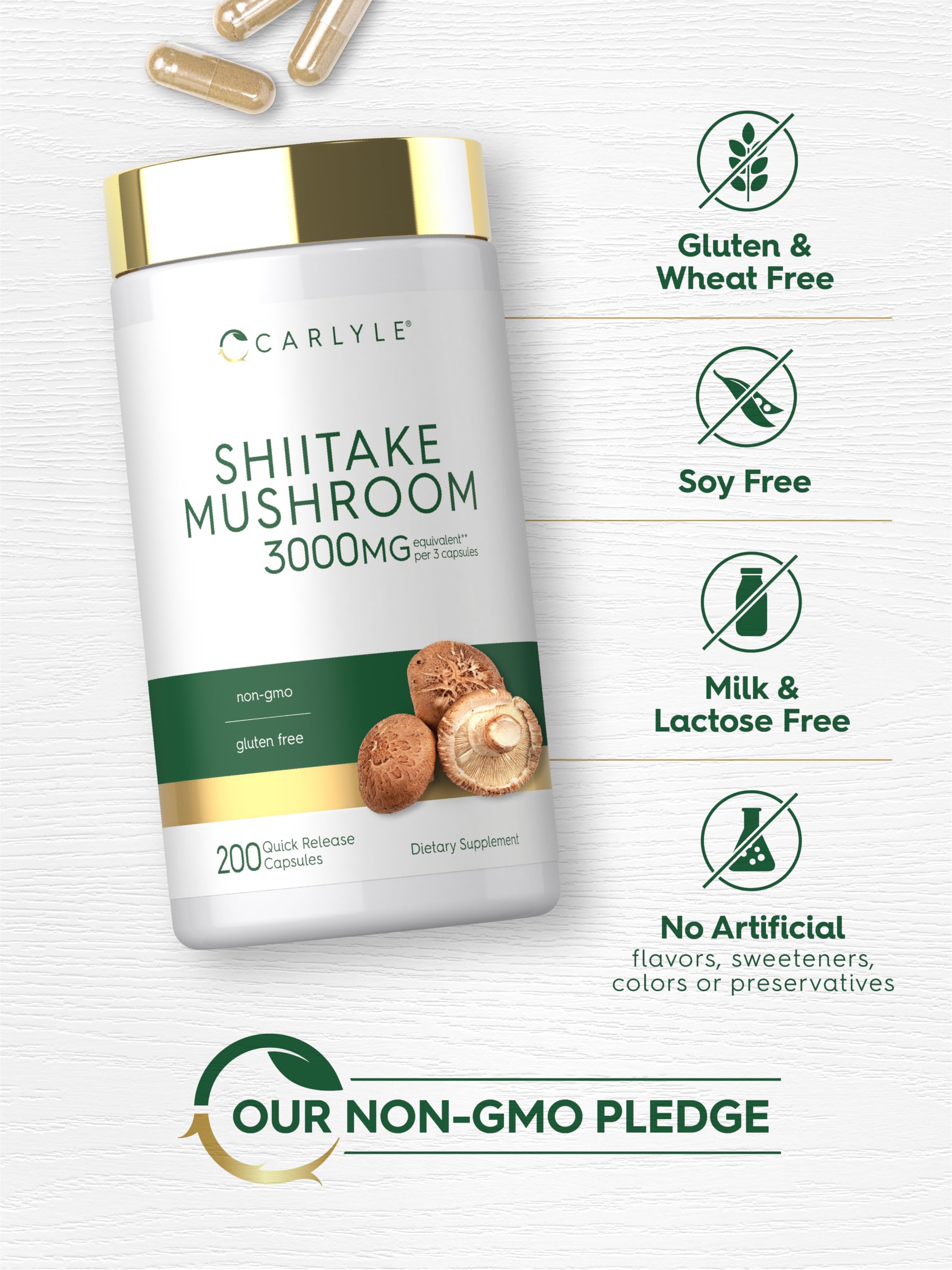Carlyle Shiitake Mushroom Extract | 200 Capsules | Non-GMO, Gluten Free — Amazon image 5