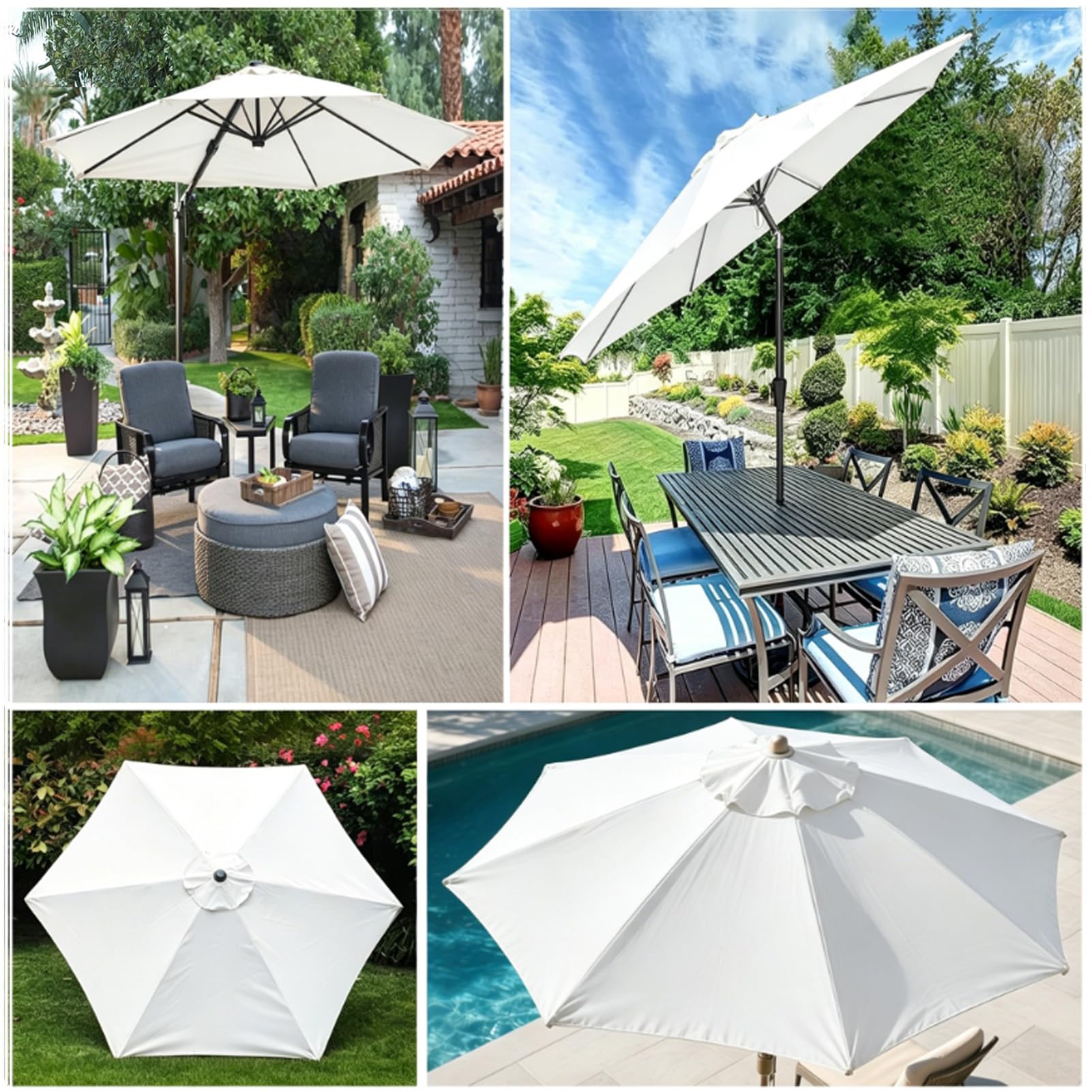 Toldo Recambio Sombrilla Jardín tela de repuesto para sombrilla de 3.0 Metros y 6 Brazos, Cubierta de Repuesto para sombrilla de patio, Toldo de repuesto - Lona de poliéster 270 cm（8.86ft）8 Ribs Blanco