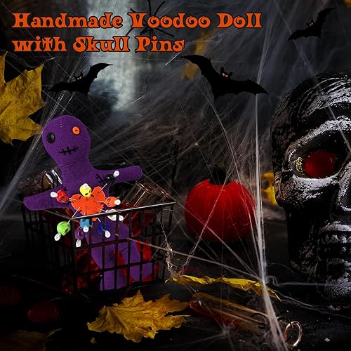 Miniatura 6 de Kit de 10 muñecas de vudú, muñecas de vudú reales con 9 pines de calavera, espeluznante, fantasma, hechizos de venganza, muñeca vudú, muñeca de