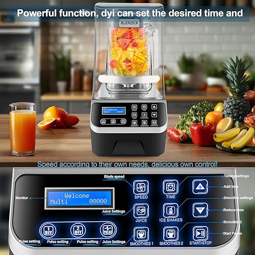 Miniatura 6 de Licuadora comercial de 2200 W, 2.1 cuartos de galón, 68 oz, silenciosa, motores sin escobillas, batidos comerciales, bebidas congeladas,