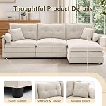 Korser L Shaped Modern Sofa, Convertible Modular Sectional Cloud Couch with Movable Ottoman, Chenille Sofa with Deep Seat & Pillow, 3-Seat Couches for Living Room, Beige