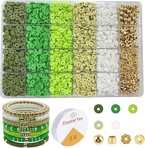 Kit de 4280 piezas de cuentas de arcilla del día de San Patricio, cuentas Heishi verdes, cuentas de arcilla plana de polímero para hacer joyas, kit