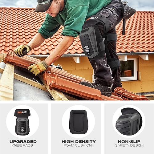 Miniatura 4 de REXBETI Rodilleras mejoradas para el trabajo, rodilleras de construcción para hombres, rodilleras de gel de espuma antideslizantes resistentes y