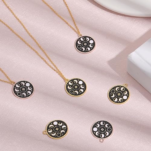 Miniatura 3 de CHGCRAFT 20 dijes redondos de esmalte de aleación de 2 colores con fase lunar plana redonda con dije de fase lunar para bricolaje hecho a mano,