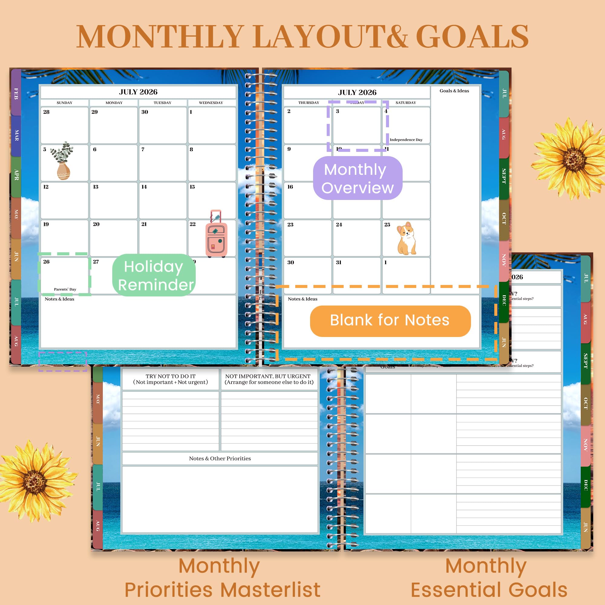 CAGIE Calendrier journalier 2026-2027 semainier mensuel horaire Tournesol