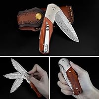 Vista 5 de Cuchillo de bolsillo de damasco KOMWERO con clip para hombres, cuchillos plegables de acero VG10 de damasco, cuchillo de damasco EDC con funda