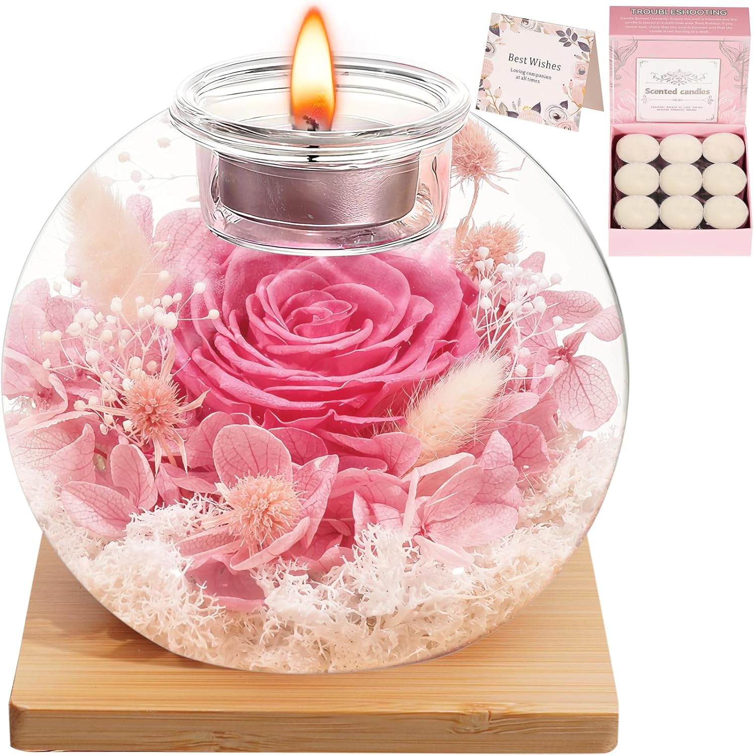 Birthday Gifts for Women,Eternal Preserved Real Rose with Scented Candle (Bergamot9Pcs+Rose9Pcs),Preserved Rose in Glass Dome, Christmas Valentine Mothers Day Gifts for Her Mom Girlfriend,Home Decor