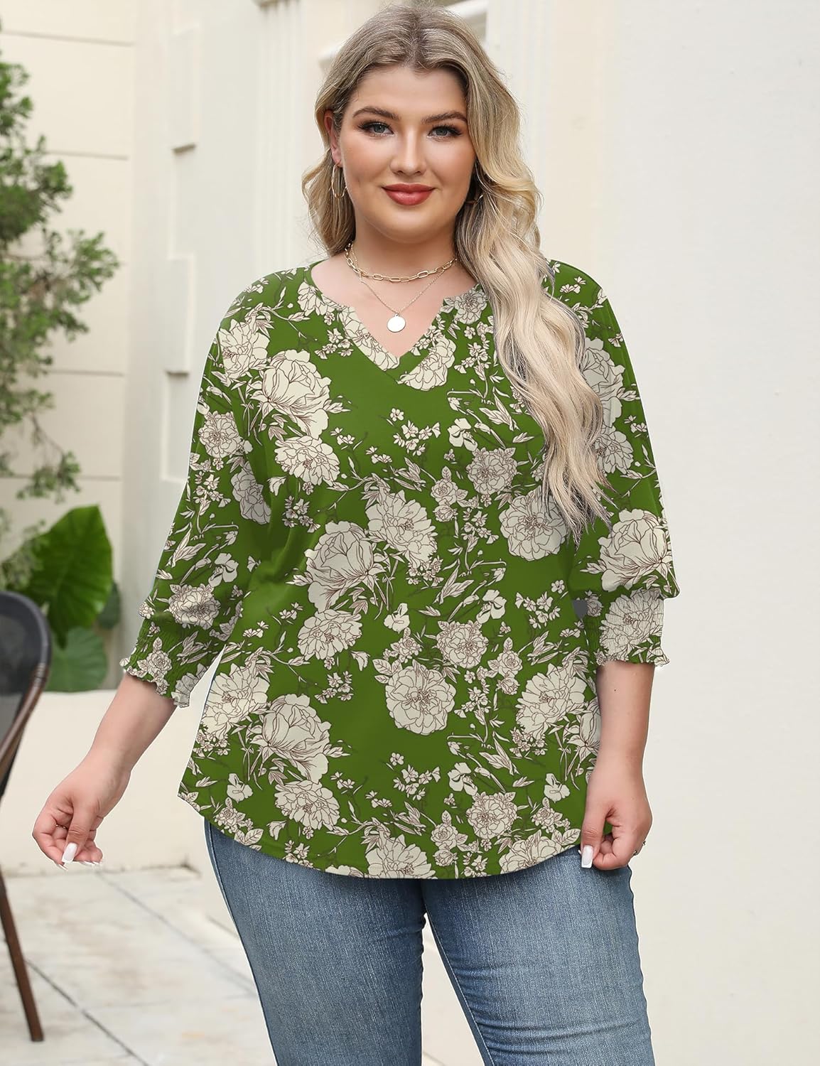 Rapbin Womens Plus Size Tops 3/4 Sleeve Blouses Shirts Casual V Neck Loose Tunic Tops 1X-5X - Image 2