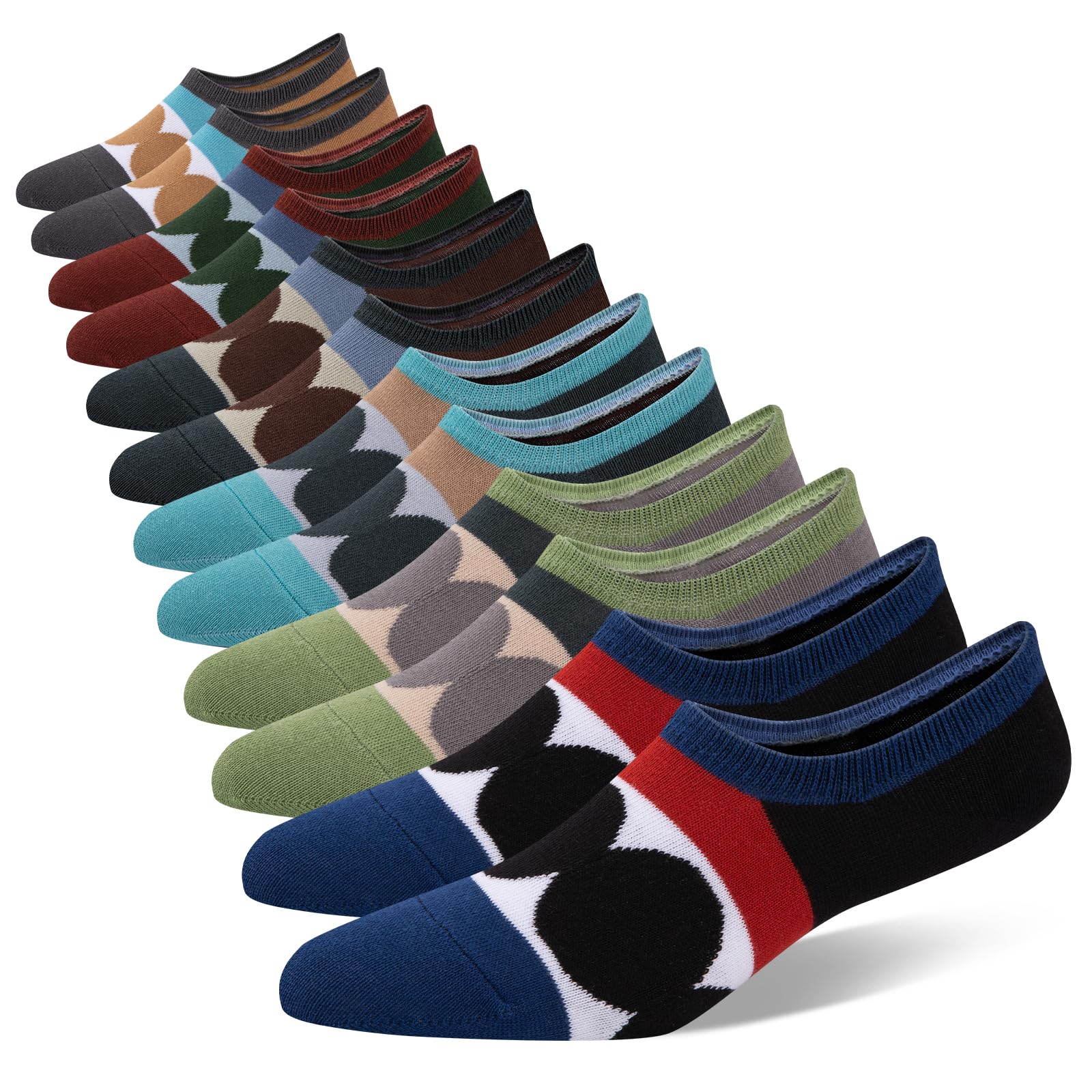 COOVAN Mens No Show Socks Cotton Low Cut Short Casual Socks Men Non Slip Invisible Casual Socks Size 9-11 (6 Pairs)
