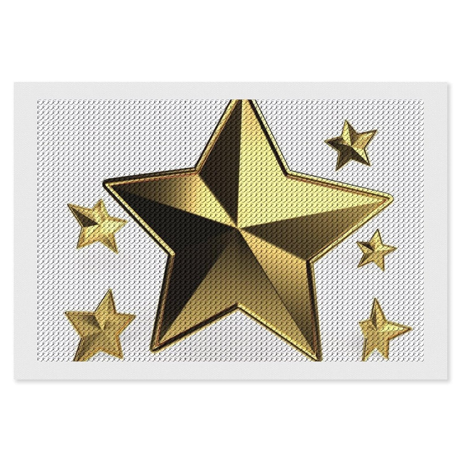 RTFGHJS Gold Star Diamond Painting Kit 8"x12" DIY Canvas Art Decor Painting with Drill Pen, Tray & Wax, Waterproof Sparkling Wall Craft for Home Decor, Birthdays, Christmas