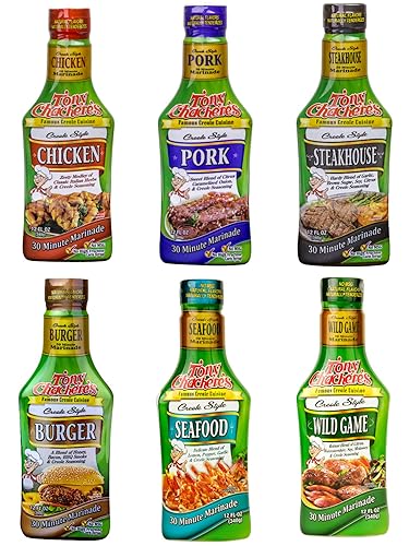 Miniatura 1 de Tony Chachere's Paquete de 6 adobos vertibles, incluye 1 botella cada uno: pollo, asador, cerdo, hamburguesa, caza silvestre y mariscos