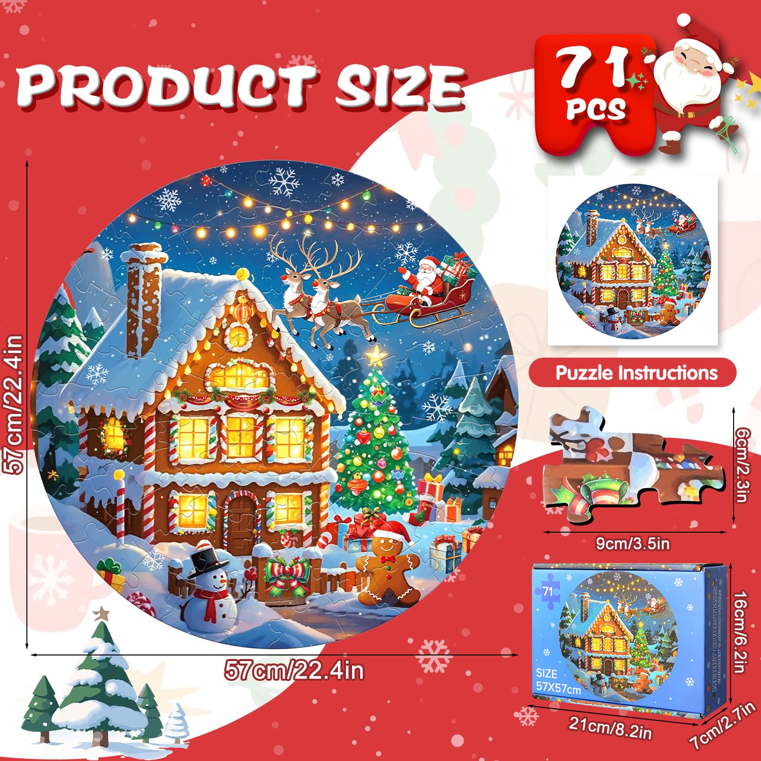 Puzzle di Natale per Bambini, 71 Pezzi di Carta, Educativo Infantile per 3-8 Anni, Regalo di Compleanno e Natale Adatto per Ragazze e Ragazzi