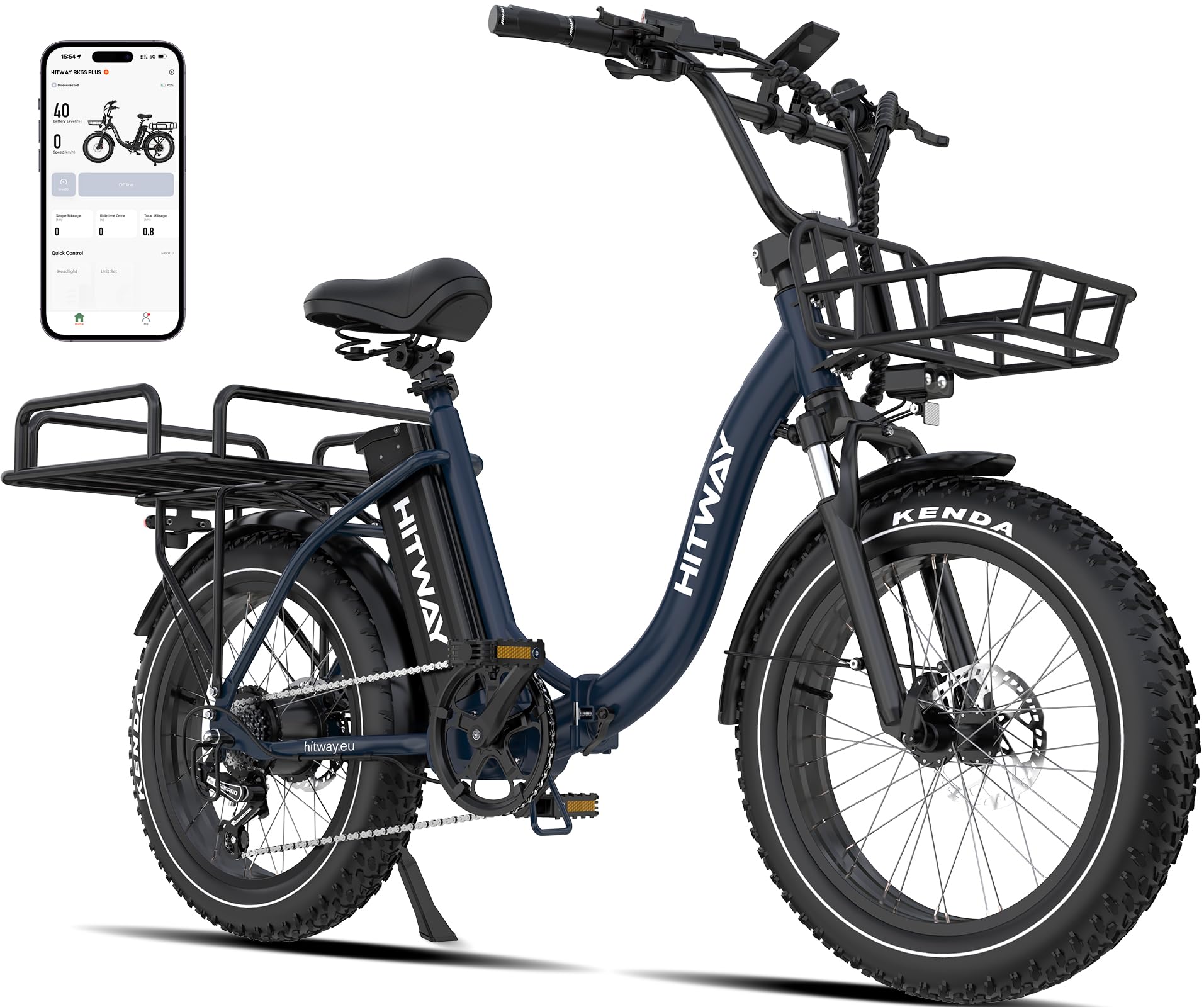 HITWAY BK6S Plus E-Bike mit 48V 27Ah Akku und 110-150km Reichweite, 20 Zoll Fat Tire City-Elektrofahrrad mit Doppeltem Gepäckkorb, 250W Motor 25km/h, 7-Gang Schaltung