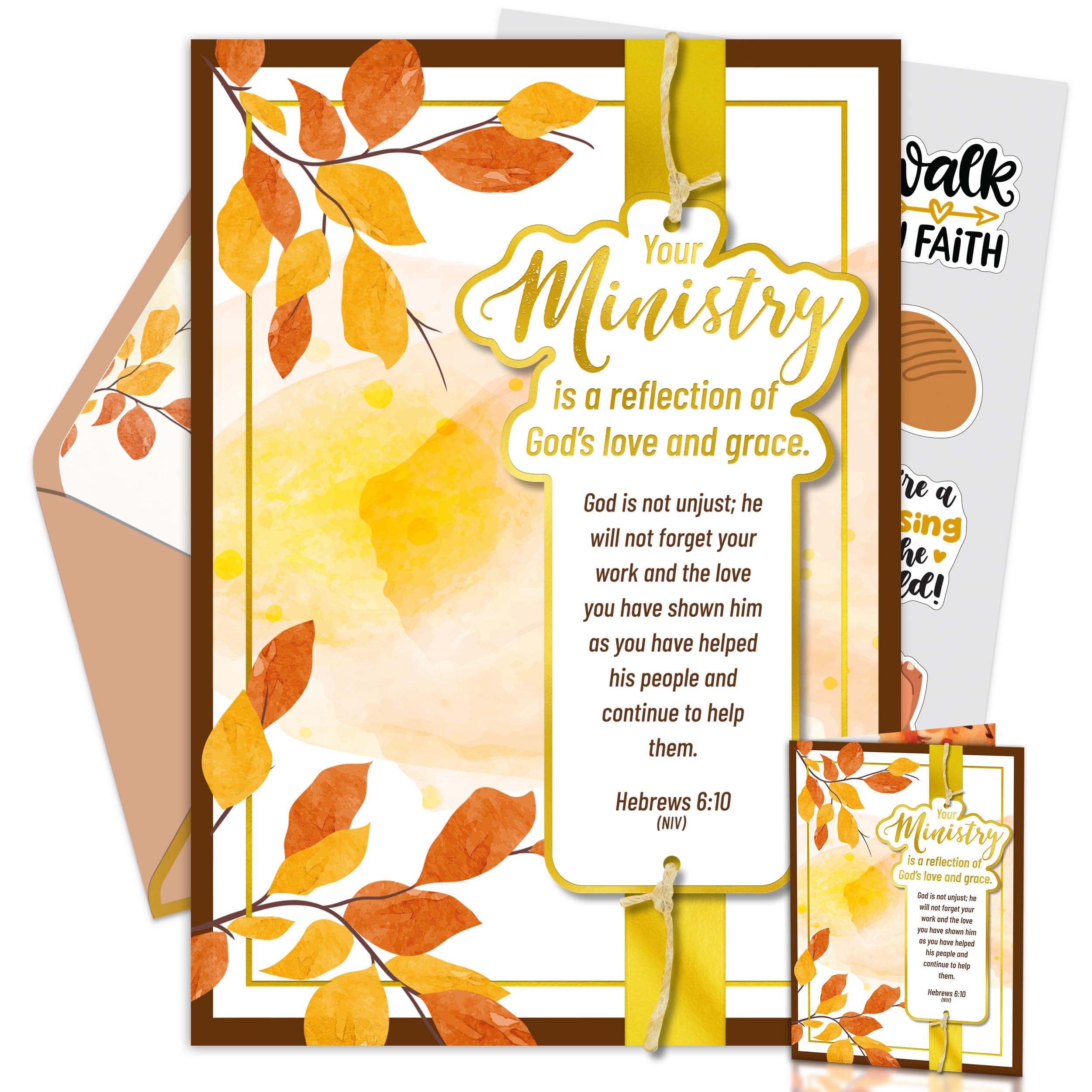 Decorably Gold-Foiled 5x7in Handmade Individual Pastor Appreciation Card with Ministry Tag Cutout & Jute String, Pastor Appreciation Cards Religious