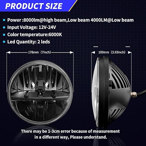 Miniatura 3 de BZkawo 2 faros delanteros LED redondos de 7 pulgadas, aprobados por DOT, color negro, haz alto y bajo, H6024 plug and play, compatible con Jeep
