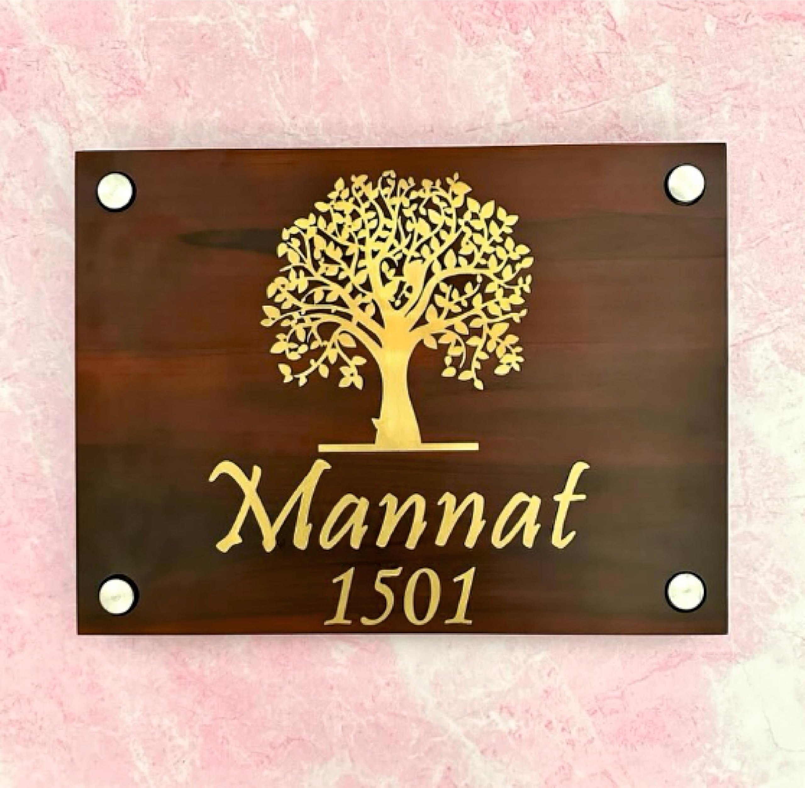 Name plate for home entrance 30x30 | Wood Personalized Name Plate with 3D Letters | Door name plates | Name Plate For Home, Office & Outdoor Entrance golden tree edtion-image-9