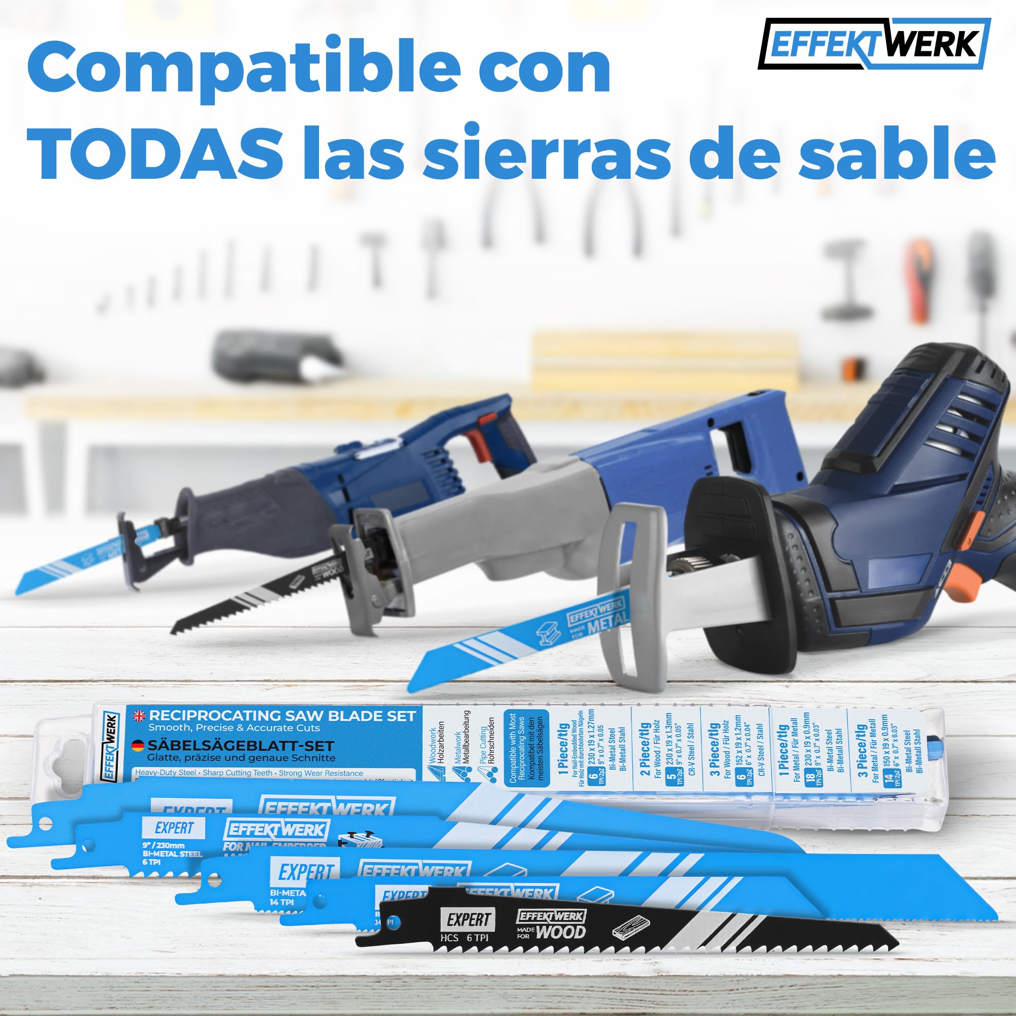 Juego de hojas de sierra recíproca - 10 piezas - Hojas de sierra de sable de acero HCS de alta resistencia para madera, Metal y plástico: 6/10/14/18 TPI (dientes por pulgada)