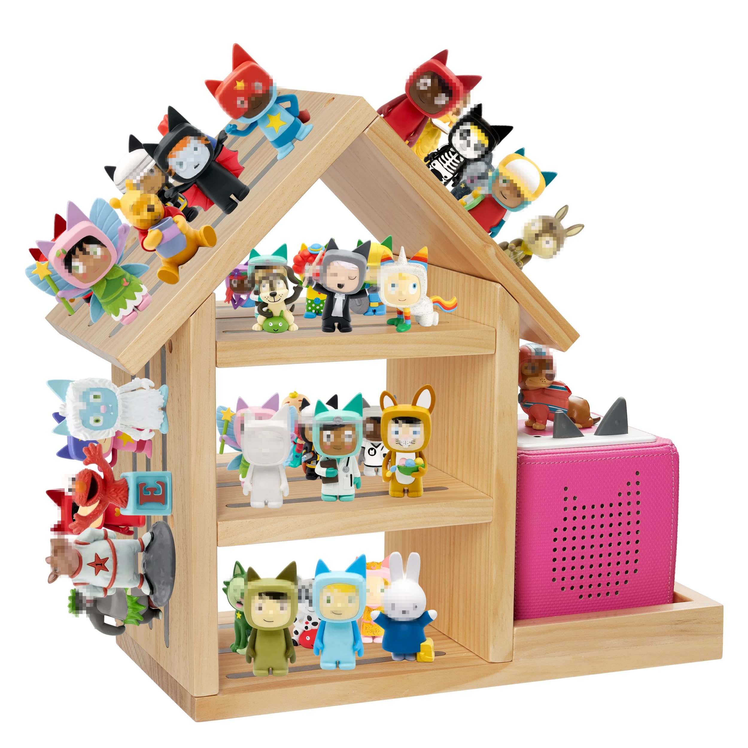 GIEANOO Maison-Form Tonies Regale, Geeignet für TonieBox 2/1 Große Tonie Magnetisches Regal Pinier Wood Wall Regal für 70-80 Tonies Figuren Organisateur Lagerung Toni Anzeige Regale Mädchen und Junge