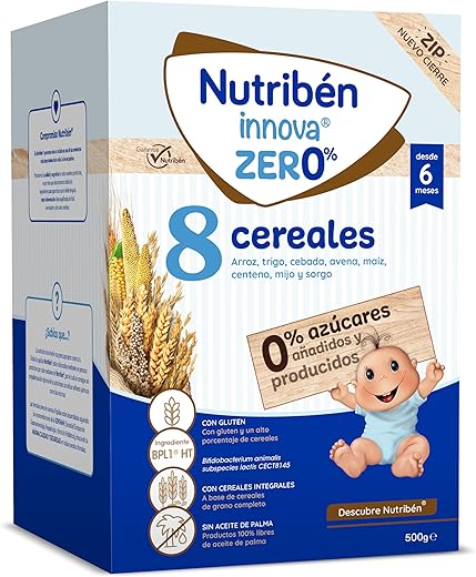 Nutribén innova ZERO 0% 8 Cereales | 500g | Arroz, Trigo, Cebada, Avena, Maiz, Centeno, Mijo y Sorgo | Bebés a Partir de 6 Meses | 0% Azúcares Añadidos y producidos | Cereales Integrales