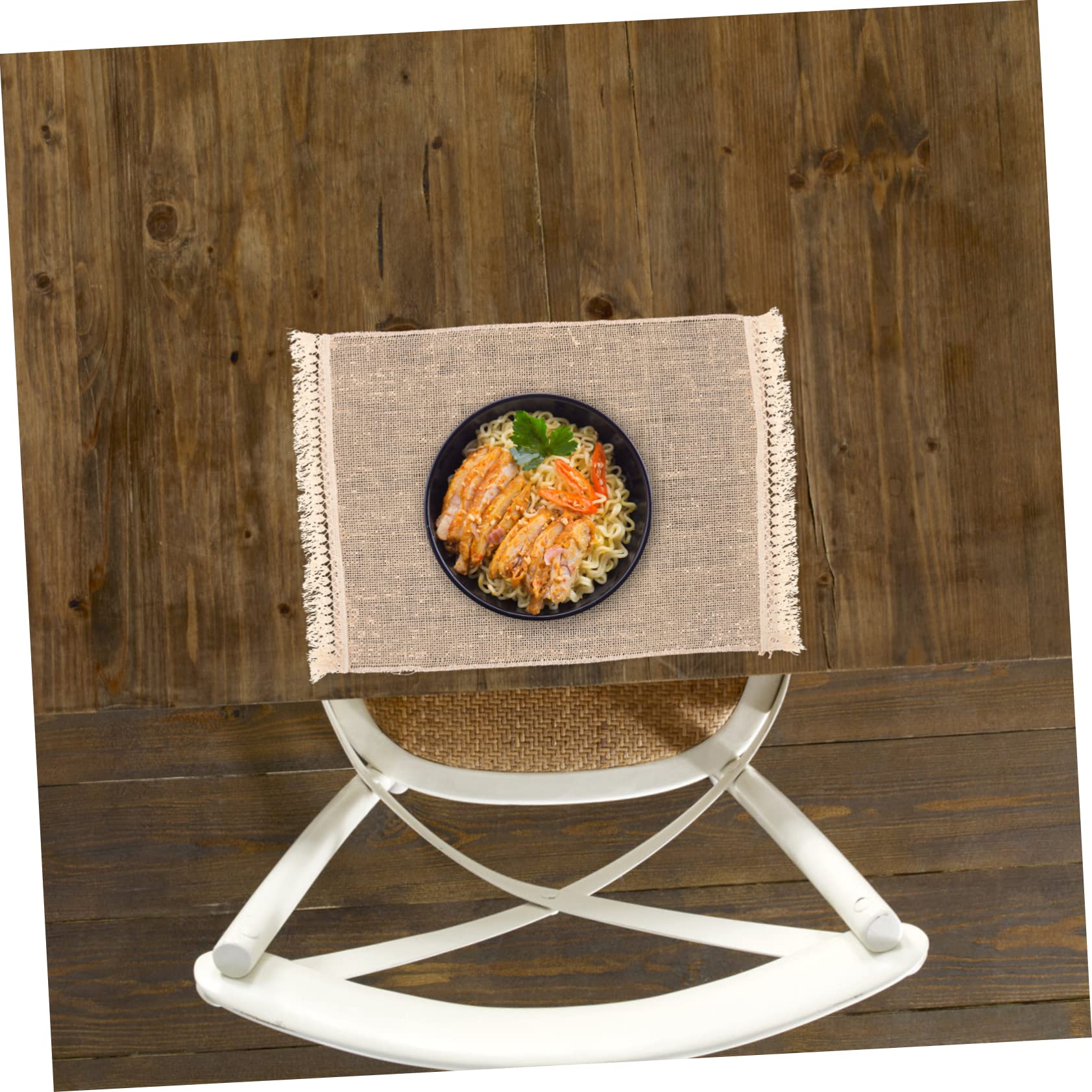 Set de Table en Jute à Franges, 8 Pièces, Coton et Lin, Style Rustique, Pratique pour Maison, Présent de Pendaison de Crémaillère