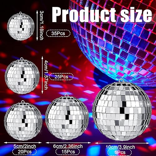 Miniatura 4 de 100 bolas de discoteca con espejo, decoraciones de diferentes tamaños, bolas de discoteca plateadas a granel, adornos colgantes para árbol de
