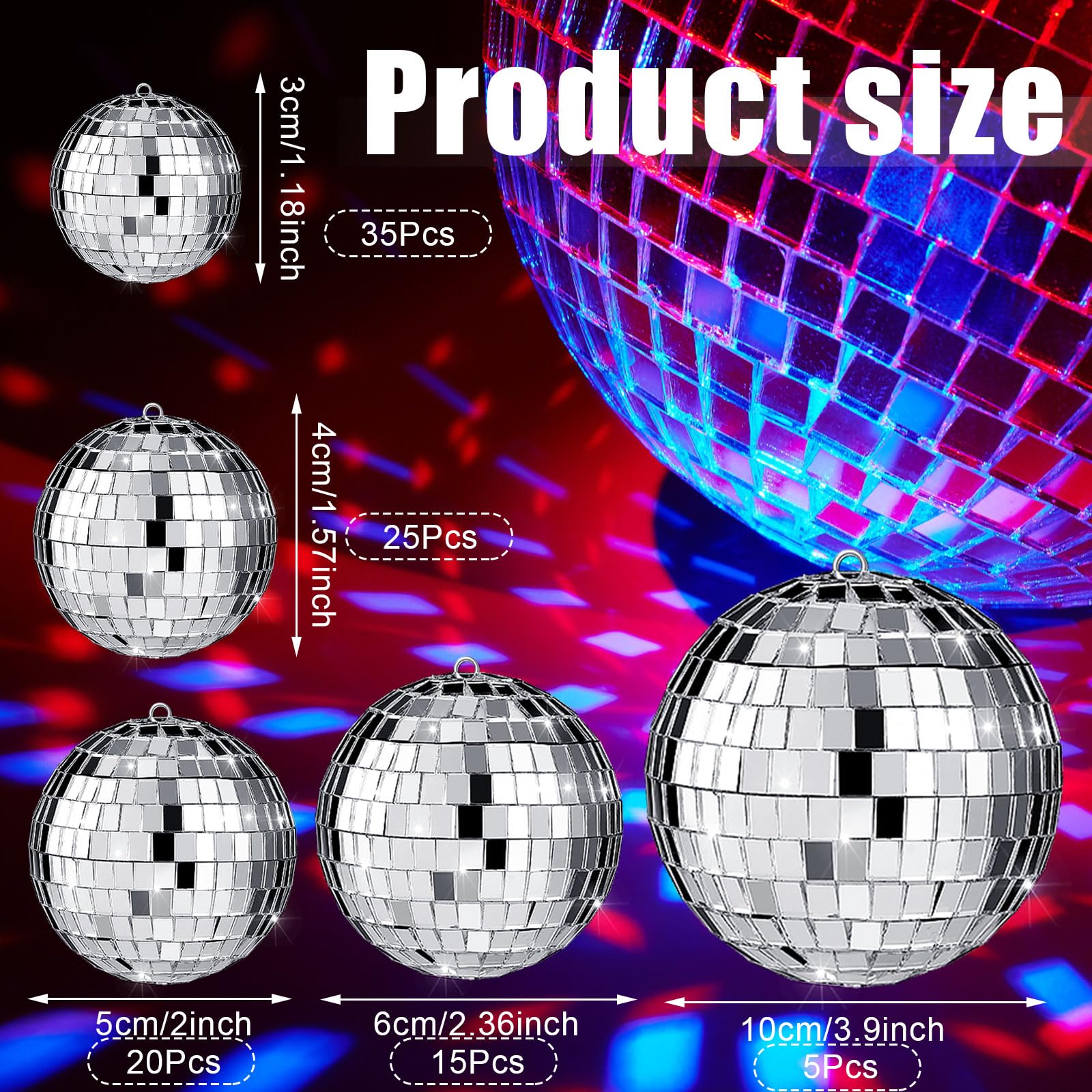 100 Pcs Mirror Disco Balls Decorations Different Sizes Bulk Silver Disco Balls Ornaments Hanging Disco Balls for Christmas Tree Dance Music 50s 60s 70s Disco Themed Party Decor (1,1.6,2,2.4,4)