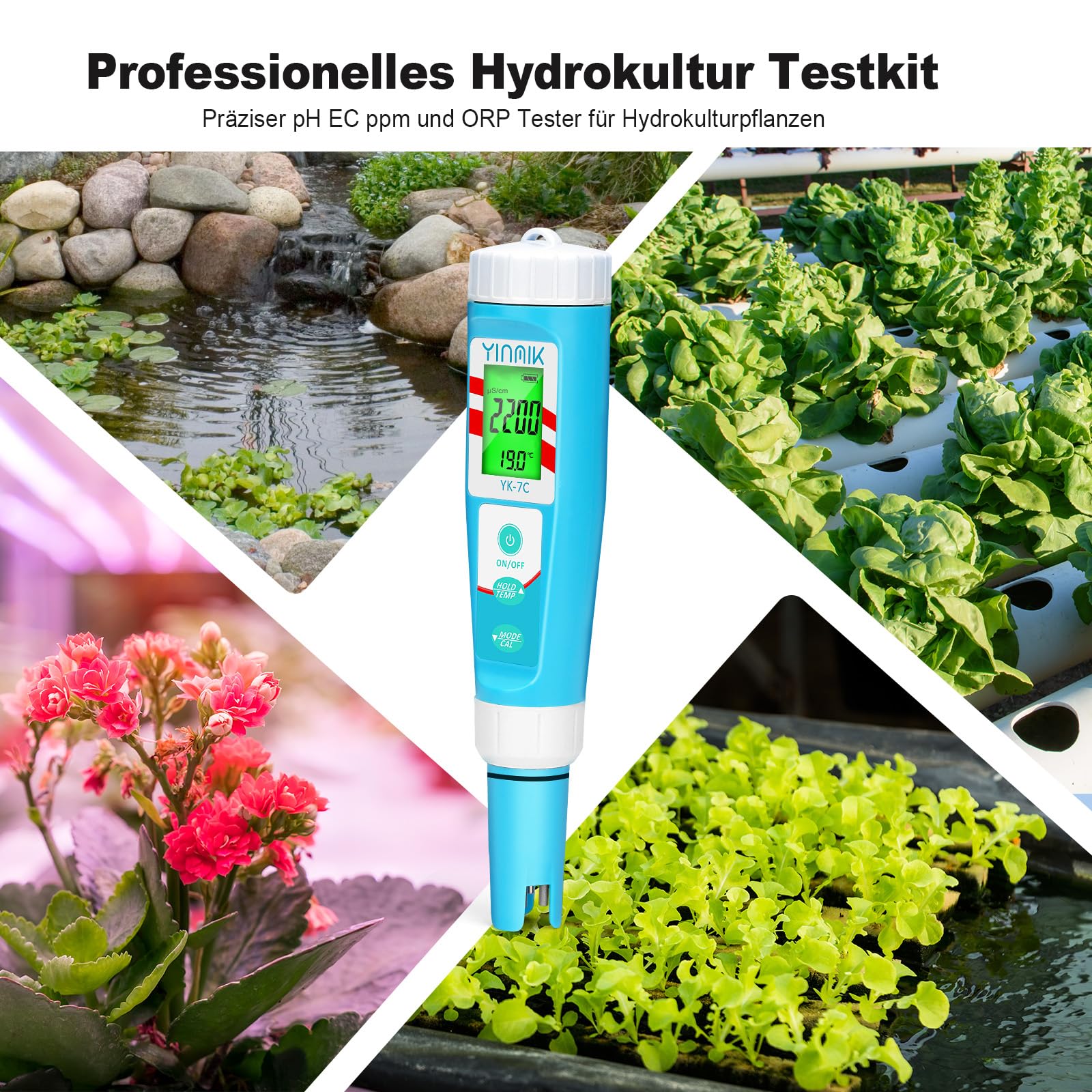 YINMIK pH en chloor meetinstrument, pH-zoutmeter voor