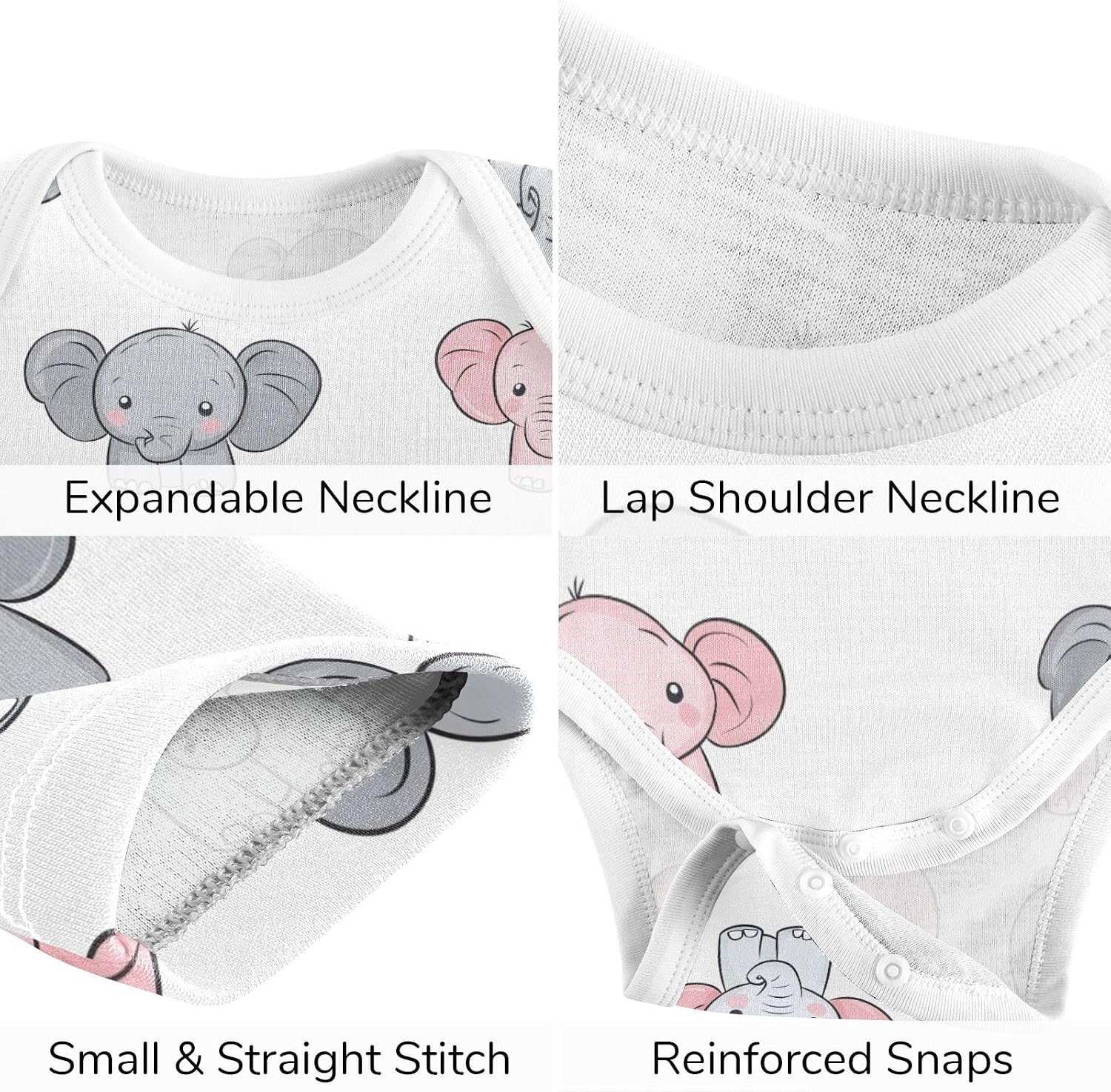 vvfelixl Baby Clothes Pink Grey Elephant Baby Bodysuits Set Unisex Short Sleeve Babys Pants Sets 0-3M