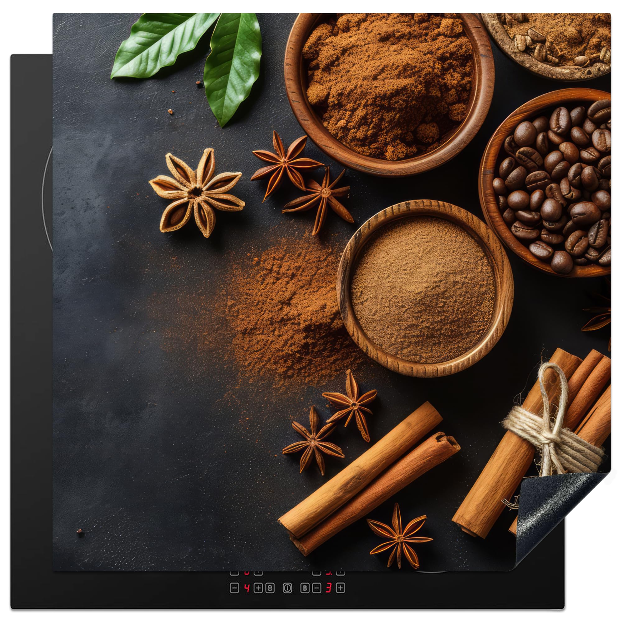KitchenYeah© Induction Hob Protector Mat 30.7"x30.7" / 78x78 cm Cooker Top Protectors Cover Ceramic Covers Electric Hobs Vinyl Cinnamon - Concrete - Coffee - Cinnamon Sticks - Spices