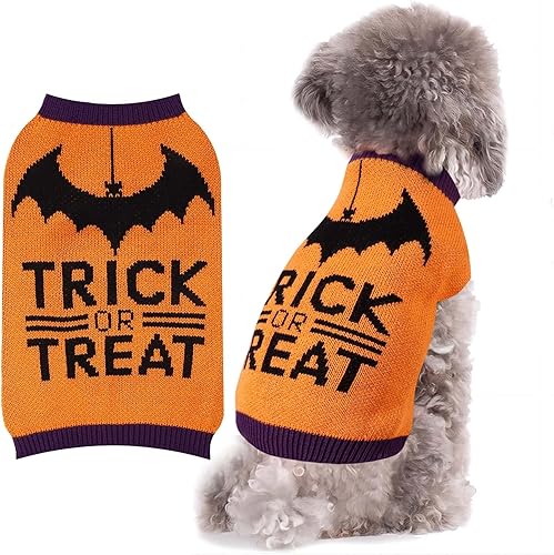 Suéter de Halloween para perros cuello alto, de punto, cálido disfraz de murciélago para cachorro, suéter de invierno para truco o trato, ropa para