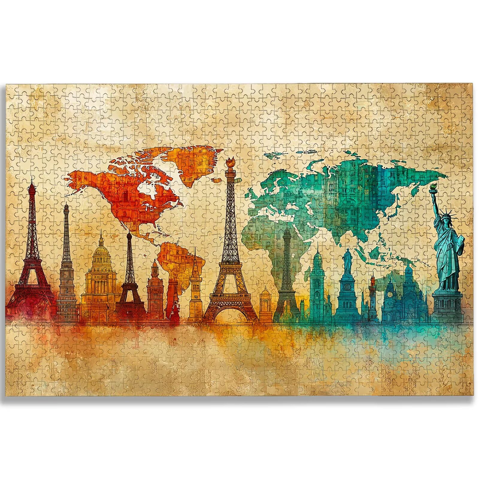 Puzzle de 1500 Piezas para Adultos, Mapa Puzzle 1500 Piezas, Viajar Rompecabezas Adultos con Caja, Medidas: 87x57 cm, Rompecabezas Madera para Toda la Familia, Home Decoration, Regalo Mujer, -2279
