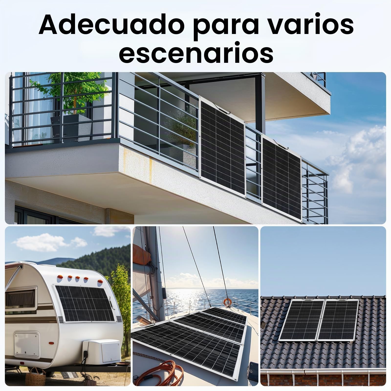ECO-WORTHY Panel solar flexible de 260 W, 12 V, impermeable, módulo fotovoltaico para autocaravana, barco, caravana, techo, cabina y superficies no planas