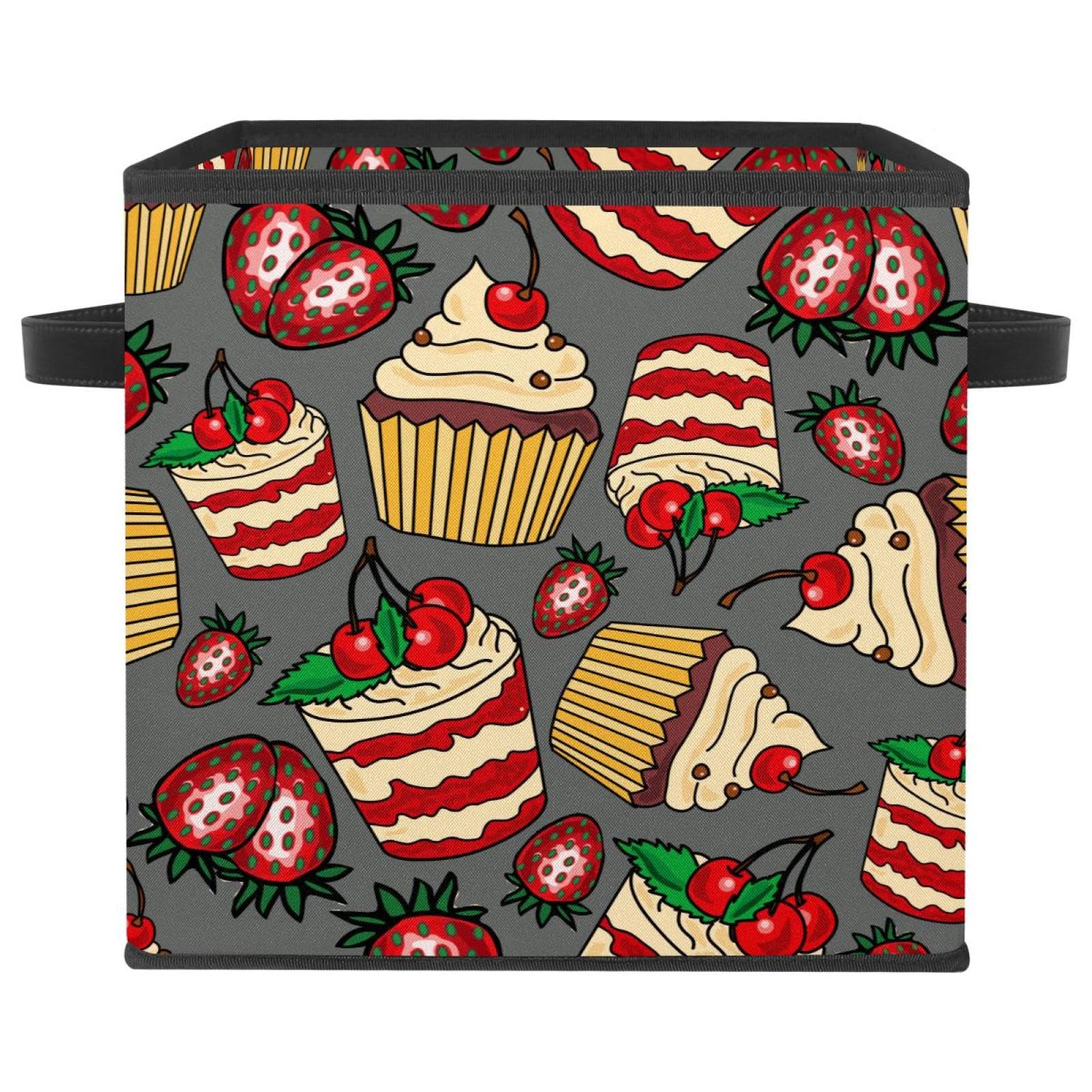 Boîte de rangement pliable en tissu à motif fraise et cerise pour placard