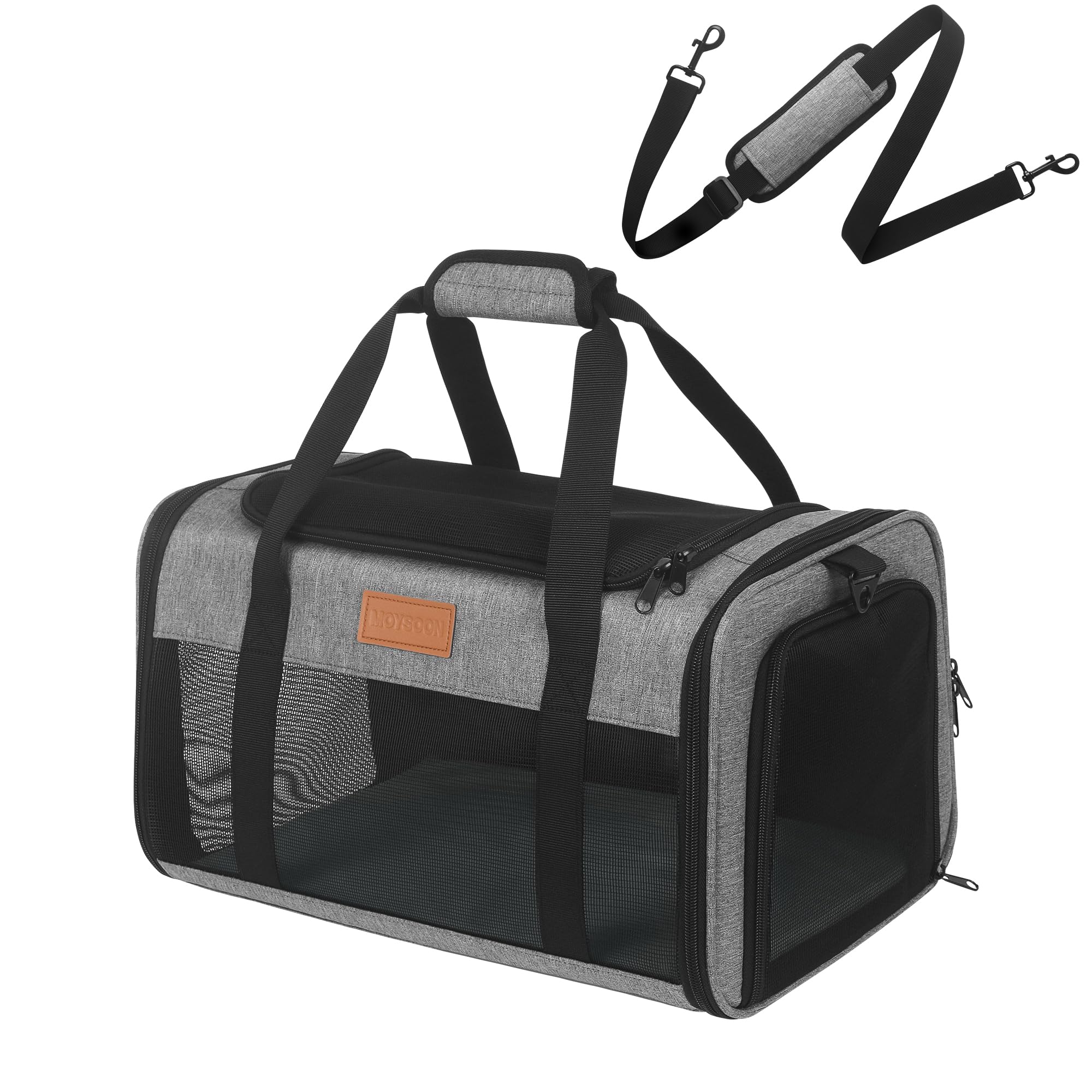 Pet Carrier Airline Approved 17x11x9.5 in - Underseat, Top & Side Entry Soft Dog Cat Travel Carrier with Safety Zippers ＆ Anti-Scratch Mesh for Small Cat and Dog for Pets Up to 10 Lb - Grey