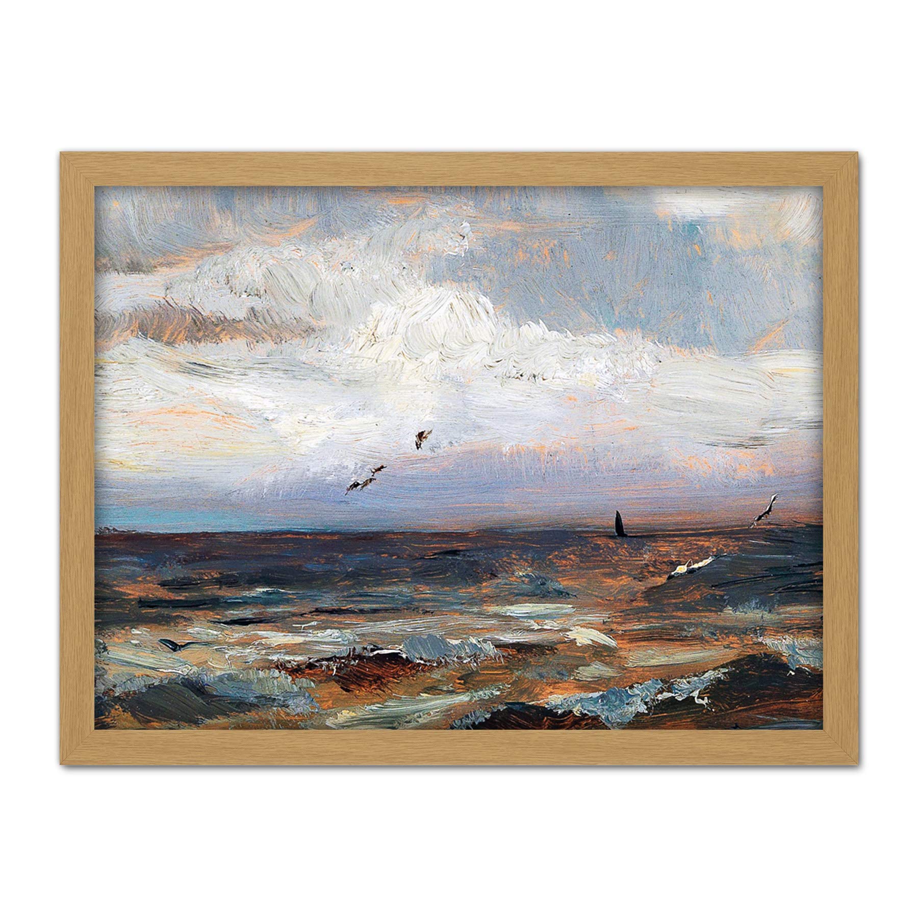 Artery8 Florian On The North Sea Waves Seascape Painting Artwork Framed Wall Art Print 18X24 Inch