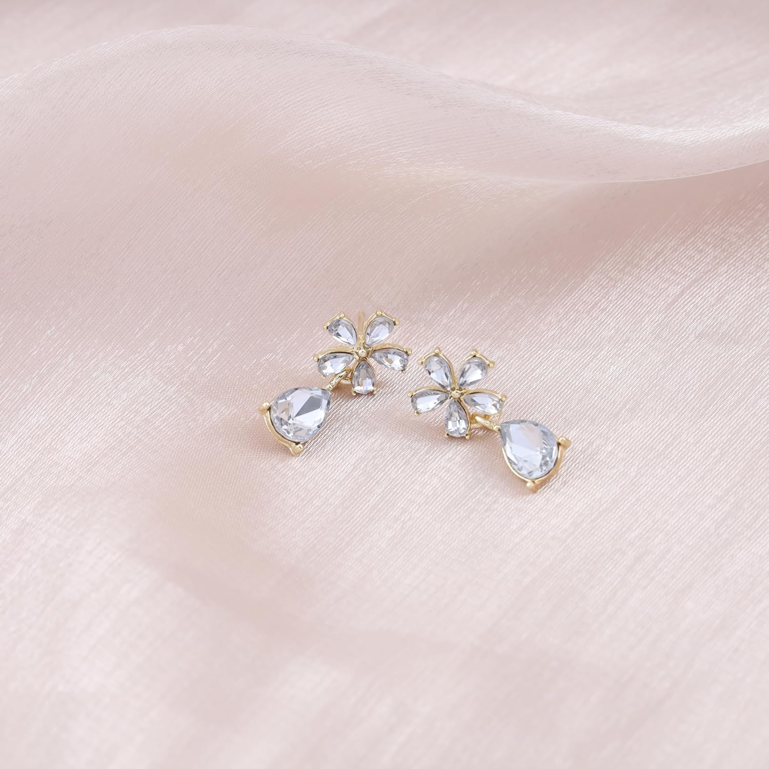 Dangle Earrings for Women Gold Crystal Flower Earrings Rhinestone Earring for Wedding Bridal Sparkling Crystal Earring Party Prom Jewelry Gift - Image 6