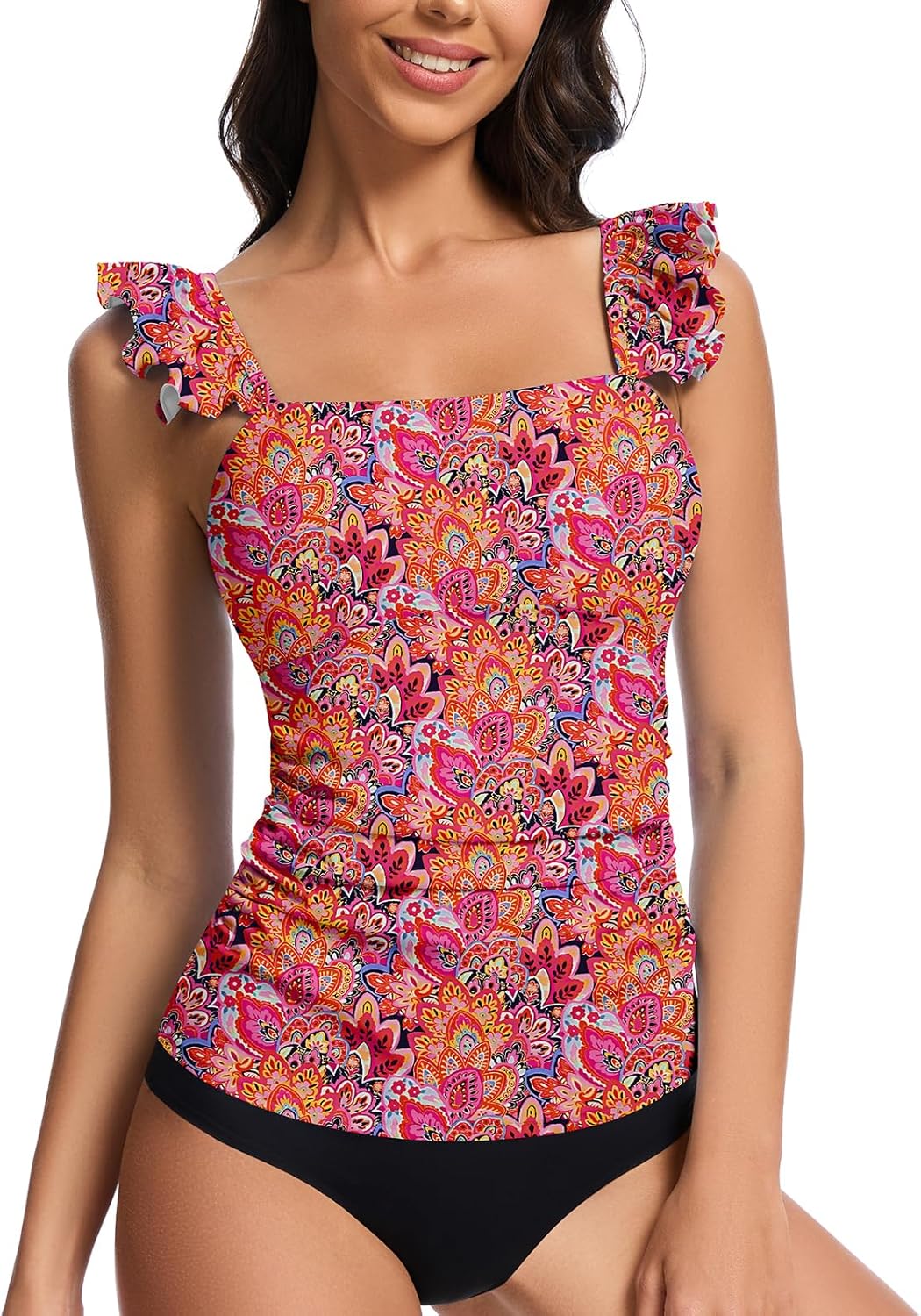 Soneven Women's Swim Shirt UPF 50+ Ruffle Sleeve Rash Guard UV Sun Protection Swimsuit Top Bathing Suit No Bottom