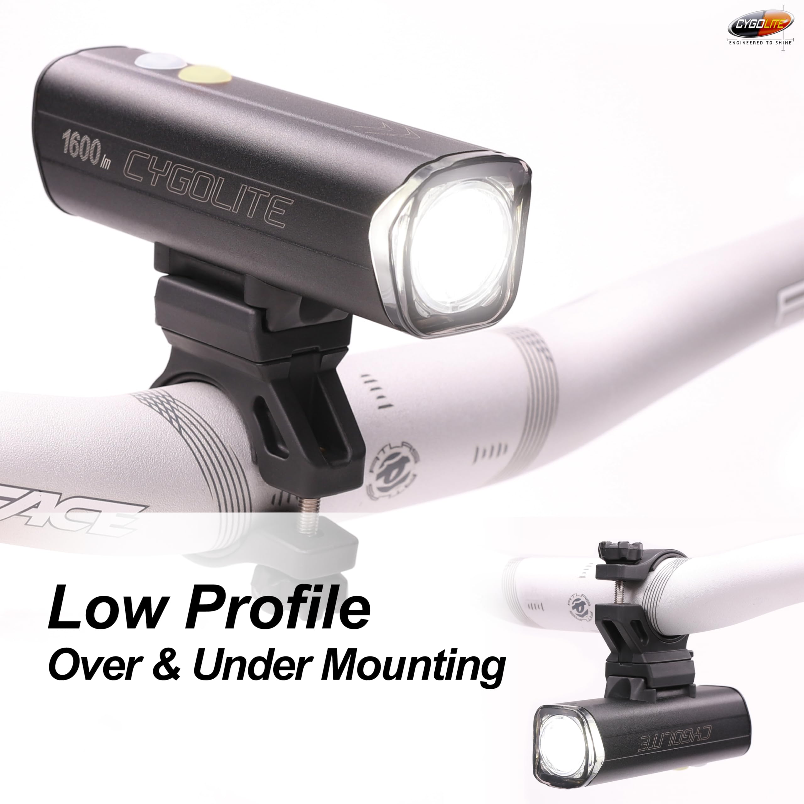 Cygolite Velocity Pro Lampe de vélo 1 600 lumens – Alliage d'aluminium anodisé – 9 modes d'éclairage – Luminosité réglable fine – Compact, étanche IP67 – Support rigide sécurisé – Recharge USB-C –