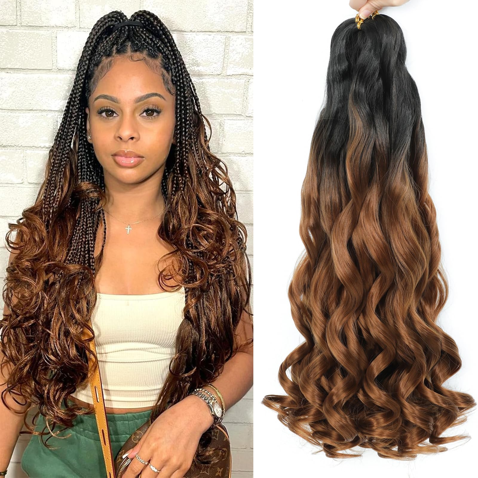 French Curl Braiding Hair 14 Inch Curly Braiding Hair 8 Packs Pre Stretched Bouncy Loose Wave French Curls Crochet for Black Women (1B/30, 14 inch (