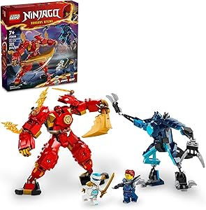 LEGO NINJAGO Kai’s Elemental Fire Mech Action Figure, Mini Ninja Toy for Kids with Customizable Red Ninja Figure Plus Kai and Zane Minifigures, Adventure Set for Boys and Girls Ages 7 and Up, 71808