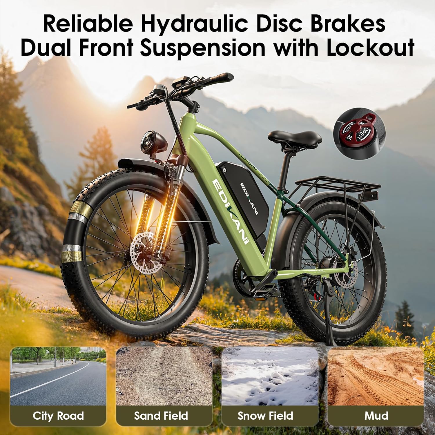 E Bikes for Adults Electric,51 MPH/48 MPH Fast Ebike Peak 5000W/3000W 32AH 52V 130 Miles Max, Dual Motor Electric Bike Fat Tire E Bike for Men, 26" Electric Bicycle for Snow Off-Road, Hydraulic Brakes