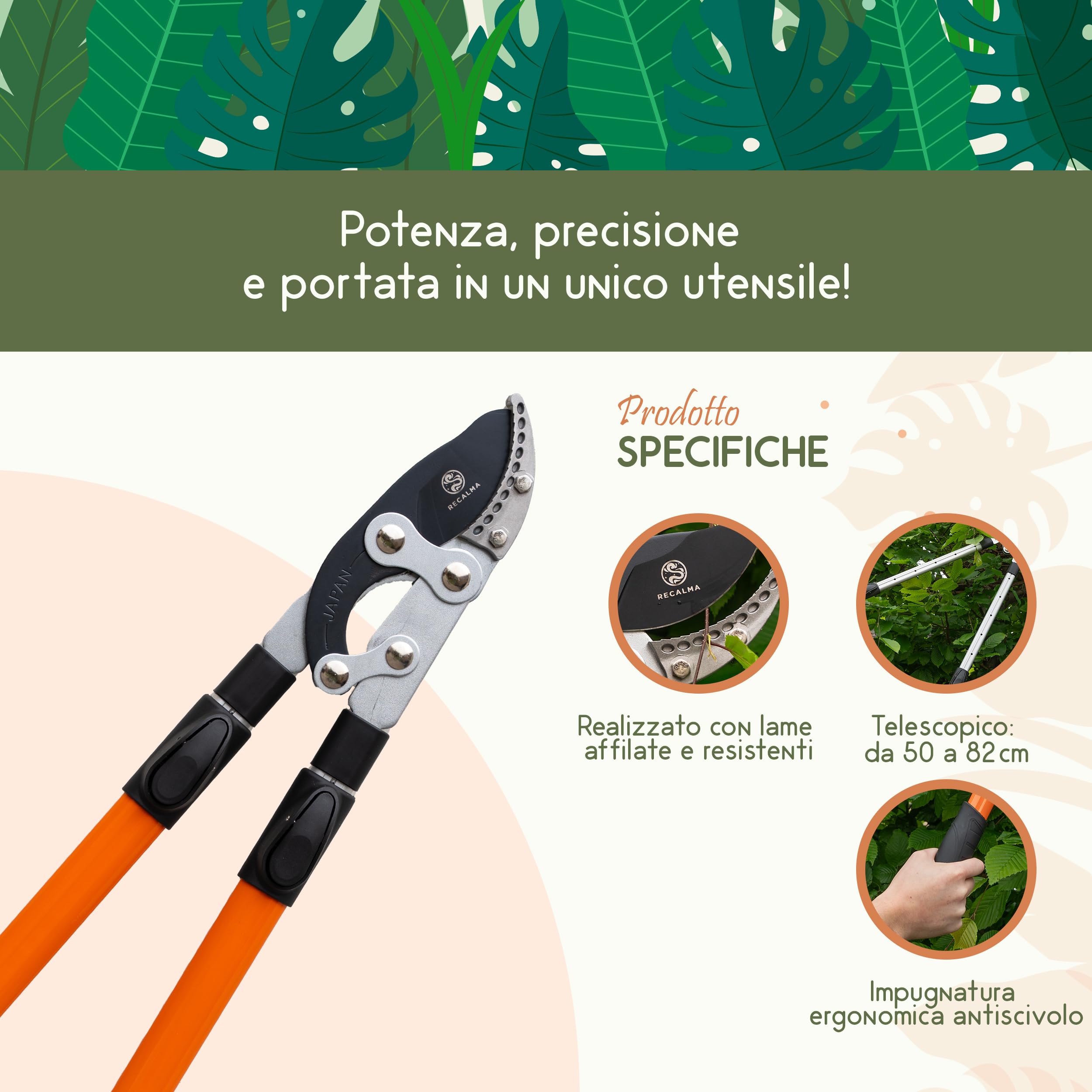 Troncami telescopici acciaio temprato taglia rami 44 mm cesoie regolabili testa di squalo